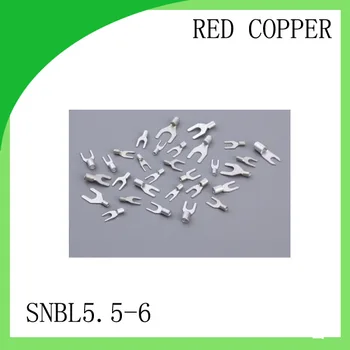 Vysoká Quailty Červená meď 1000 KS SNBL5.5-6 Studena Lisovaný Terminálu Konektor 12AWG - 10AWG Vidlica Typ terminálu