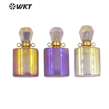 WT-P1648 Nová Farba pani móda Aura elektrolyticky pokrývajú Prírodné Amethysts kameň parfum fľašu prívesok pre letnú dovolenku