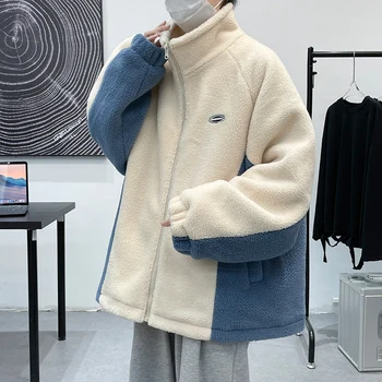 Zimné Rôznorodému Dizajnu, Fleece Bundy pre Mužov kórejský Módne Trendy Ležérne Oblečenie Teen Voľné Vatovaný Kabát Nadrozmerné Streetwear