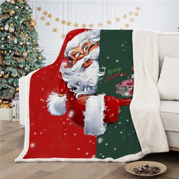 Červená Vianočné Hodiť Deka Santa Claus Snowflake Snehuliak Plyšové Sherpa Fleece Vianoce, Nový Rok Deky Pre Deti, Dieťa, Rozkladací Gauč Auto