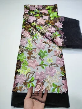 Čierne Africké 3D Ručné Kvet Embroiderey Čipky Textílie 2023 Vysokej Kvality Nigérijský Nášivka Tylu Textílie Pre Svadobné Šaty Šiť