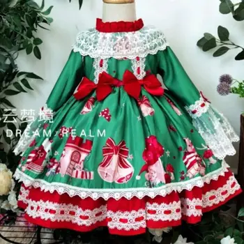 Španielsky Baby girl Vianočné Zelené Šaty Pre deti Strany čipky šitie Dievča Princezná plesové šaty, Šaty