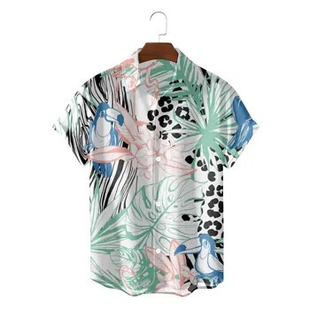 Bežné Mužov Havajské Košele Módne Letné Beach Oblečenie Blusas Flamingo Vták Camisa Blúzky Tlačidlo Hore Košieľka Streetwear