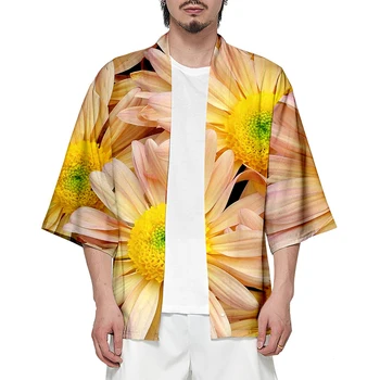 Farebné Kvety 3d Tlač Kimono Tričko Fashion Hip Hop Mužov Sedem Bod Rukáv Topy Bežné Unisex Cardigan Bundy Streetwear 4XL