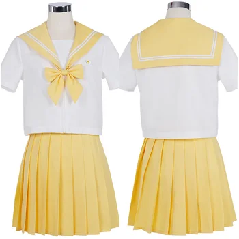 Japončina kórejčina JK Vyhovovali Dievča Školskú Uniformu Vyhovovali Námorník Navy Cosplay Kostýmy Žltých Študent Skladaná Sukňa Kostým