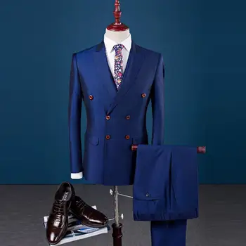 Najnovšie Dizajn 2021 Nové anglický Gentleman Štýl Dvojité Ženích Obleky Mužov Šaty Smoking 3 ks/sada Módne slim podnikania muži oblek