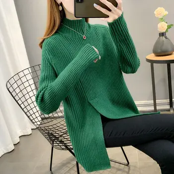 Pulóver sveter 2022 jeseň a v zime strednej dĺžky pol turtleneck pulóver sveter ženy dlhé rukávy pletený sveter žena