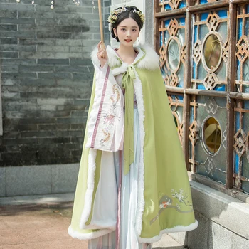 Qiu dong sezóny klasickej Čínskej hanfu žena cosplay kostým plášť hrubé teplé Halloween princezná výšivky zákopy srsti