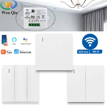 WIFI Smart Switch Tuya APP Riadenie zapnutie Svetla RF Diaľkový ovládač Bezdrôtový nástenný Spínač,110V 220V Relé Modul pracovať s Alexa